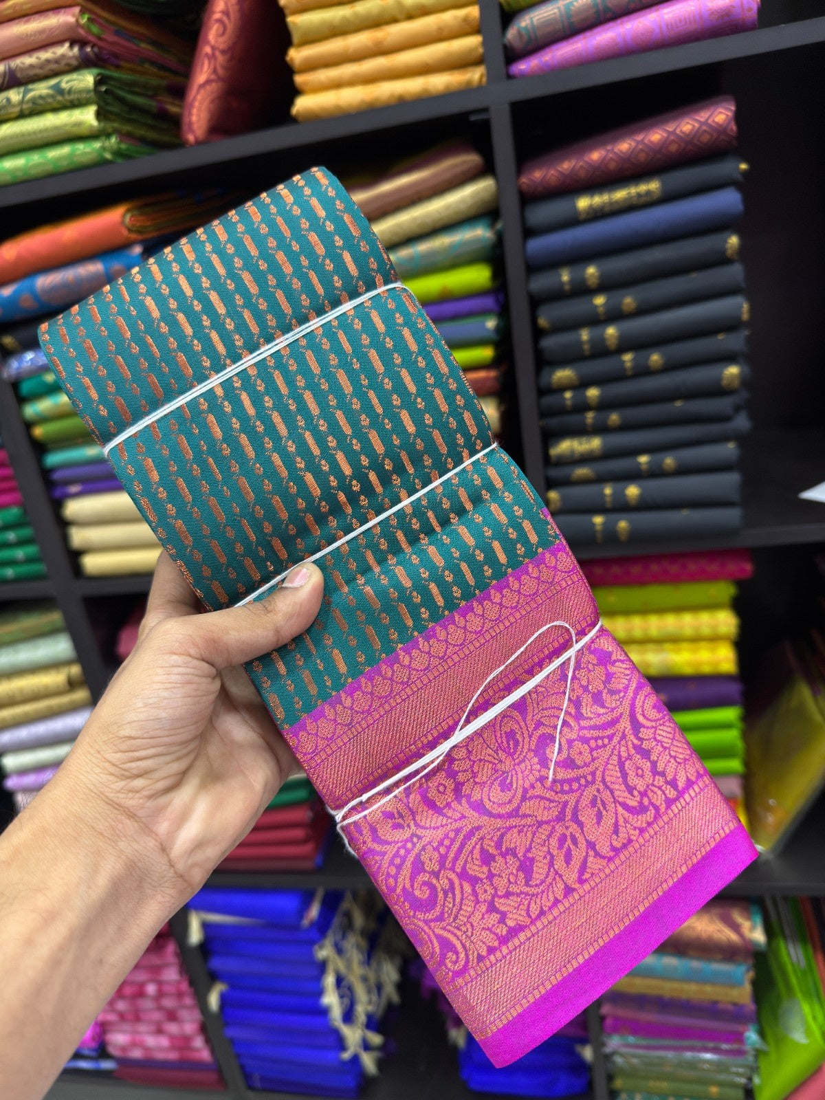 Vairaoosi Bridal Saree green With Pink
