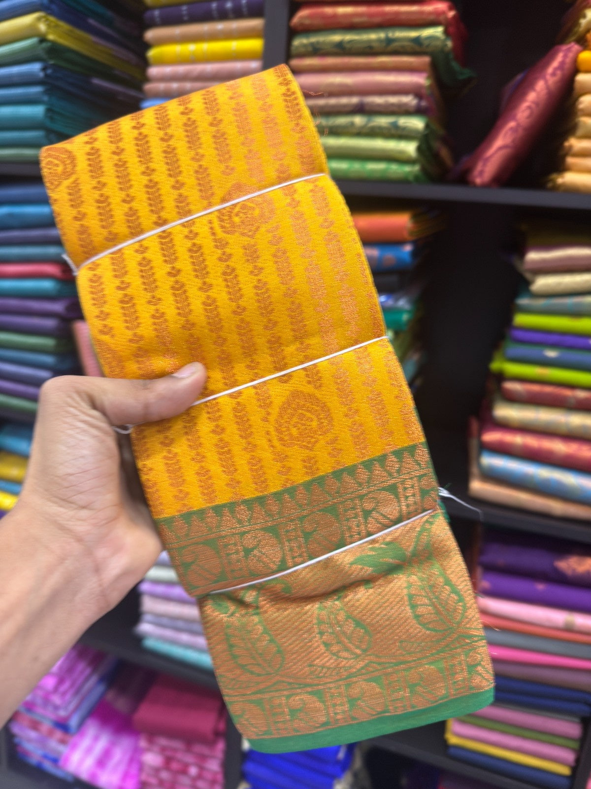 Vairaoosi Bridal Saree yellow with green