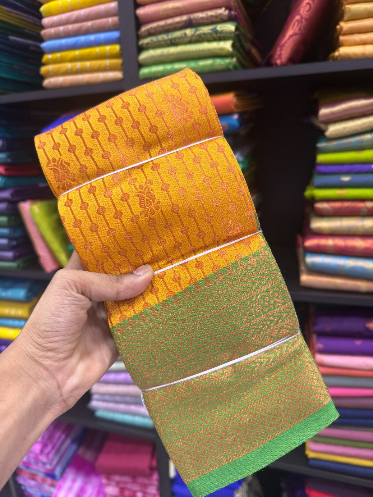 Vairaoosi Bridal Saree yellow with green