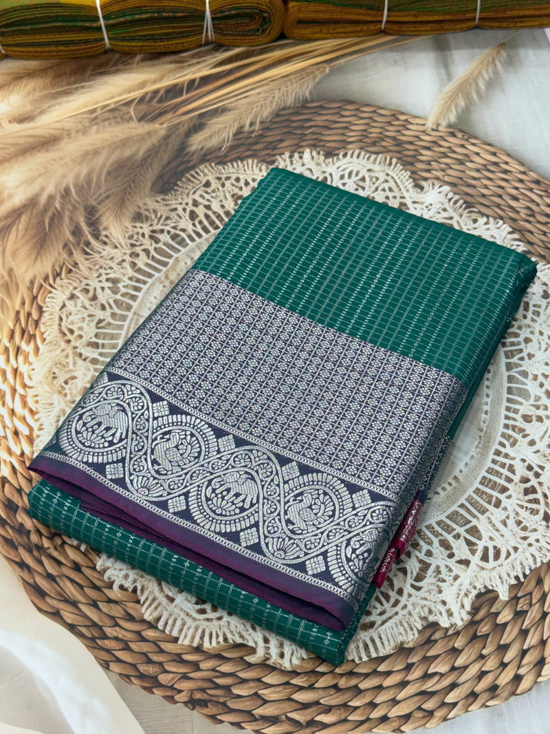 Elampillai Silver Bridal Sarees With Green with Pink