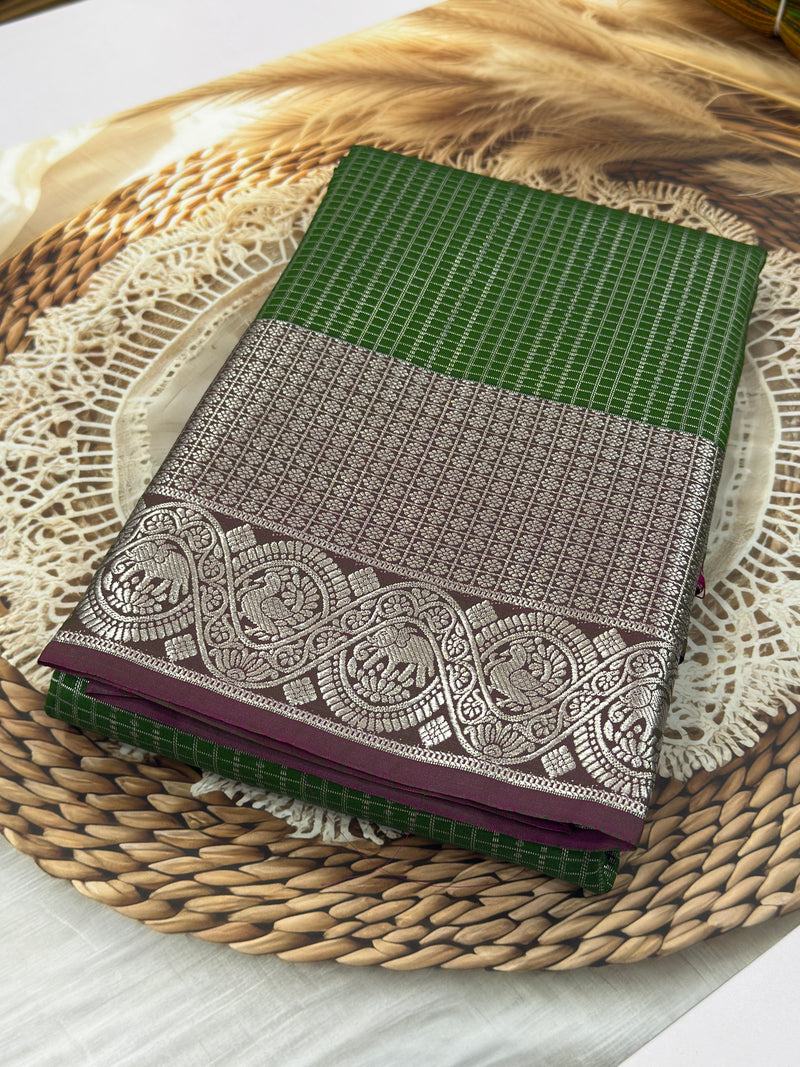 Elampillai Silver Bridal Sarees Green with Pink