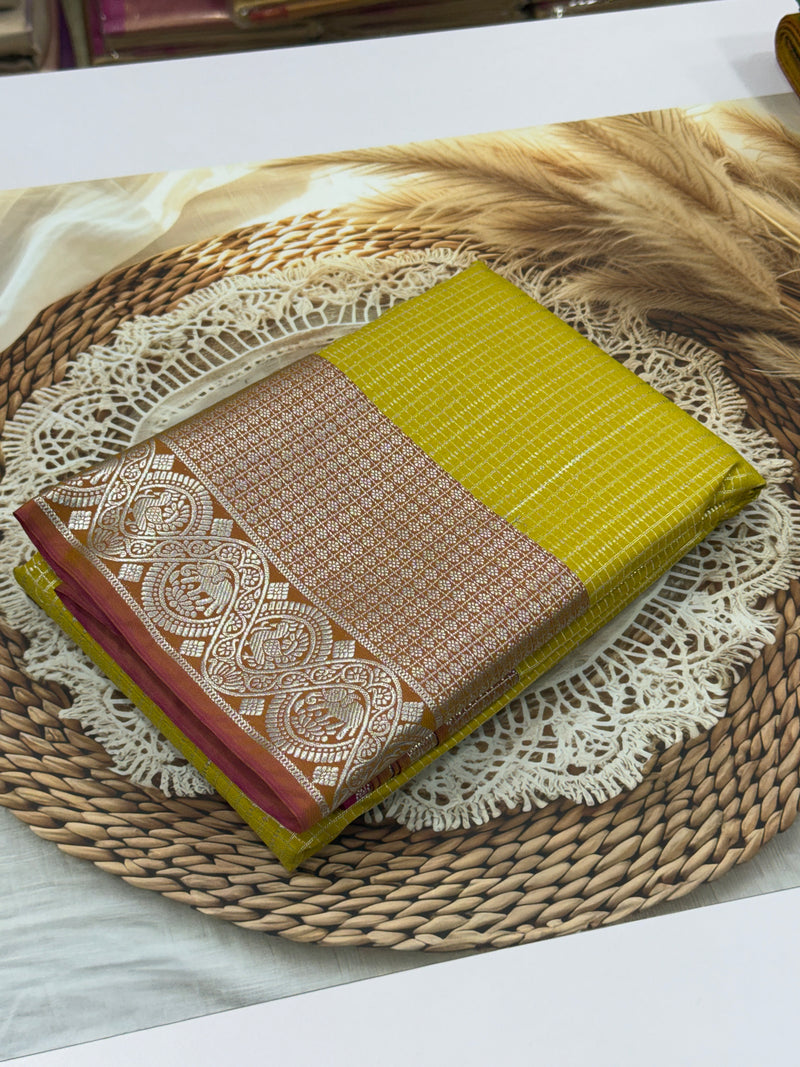 Elampillai Silver Bridal Sarees Yellow with Pink