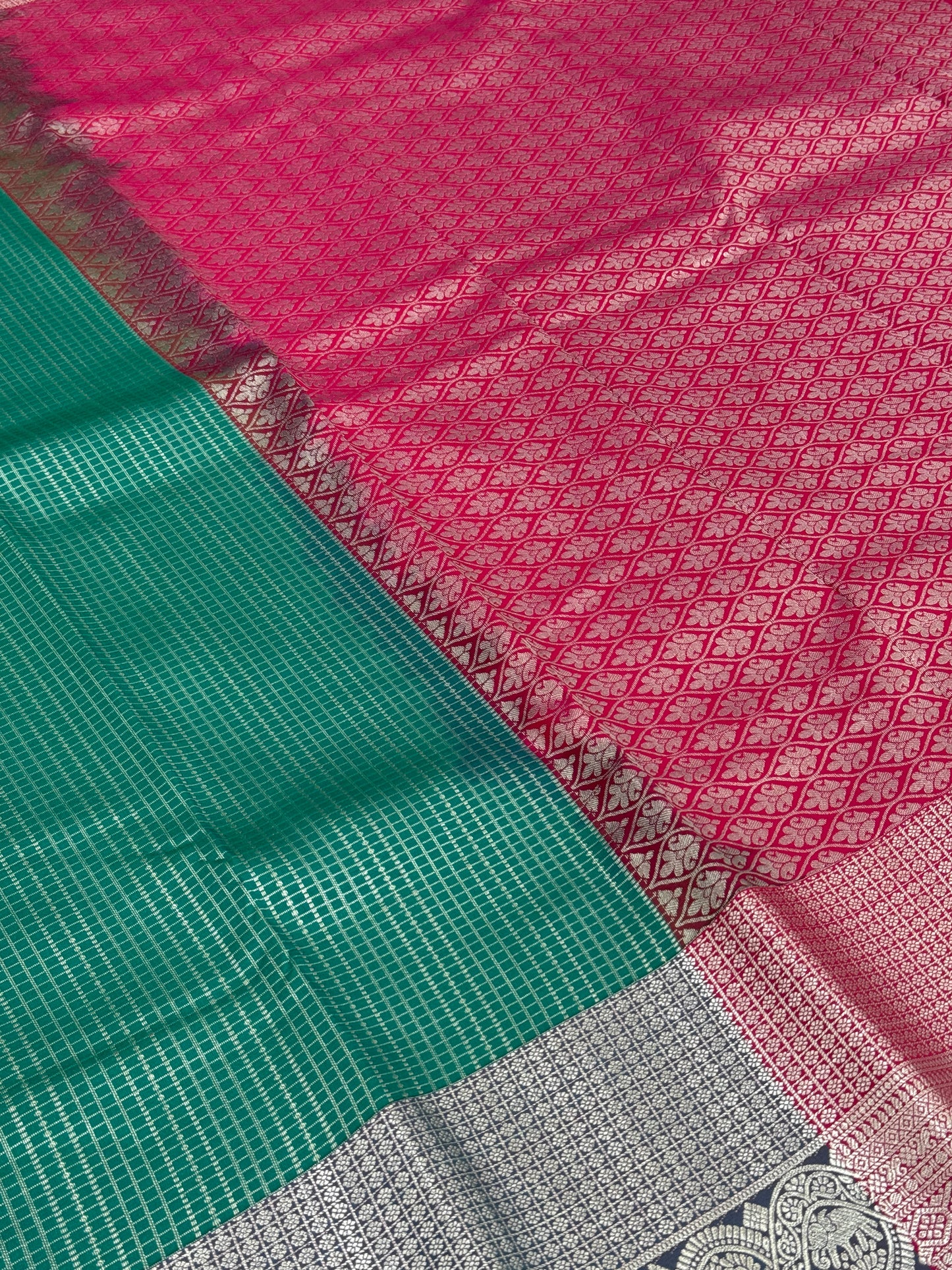 Elampillai Silver Bridal Saree Green with Pink