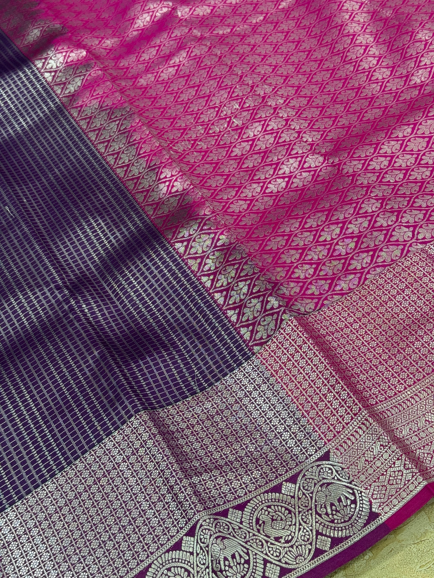 Elampillai Silver Bridal Sarees With Violet  With Pink