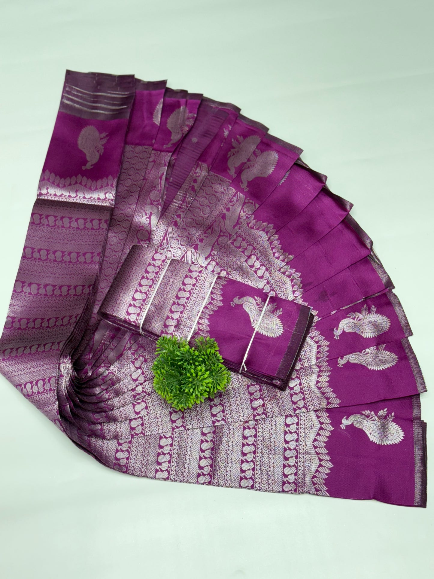 Peacock, silver  bridal saree grab grape rose with silver