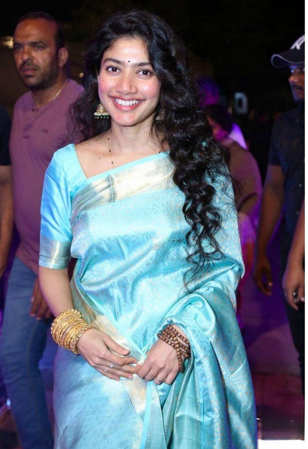 Sai Pallavi Inspired Saree – Sky Blue with Silver Zari