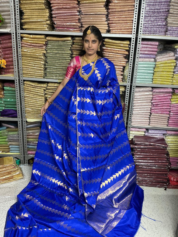 Sai Pallavi Inspired Saree – Royal Blue with Triangle Zari Motif