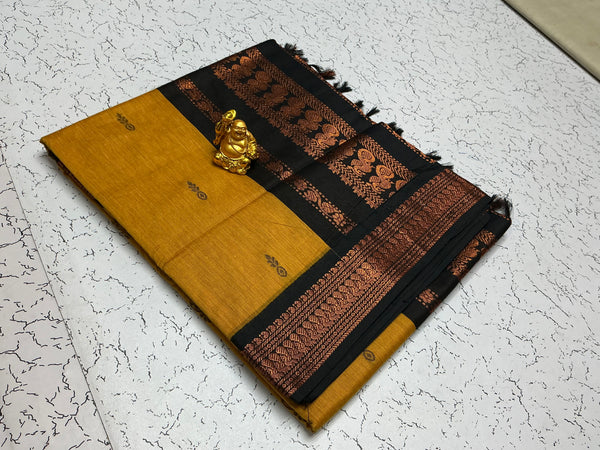 Kalyani Cotton – Antique Mustard with Black Zari Border