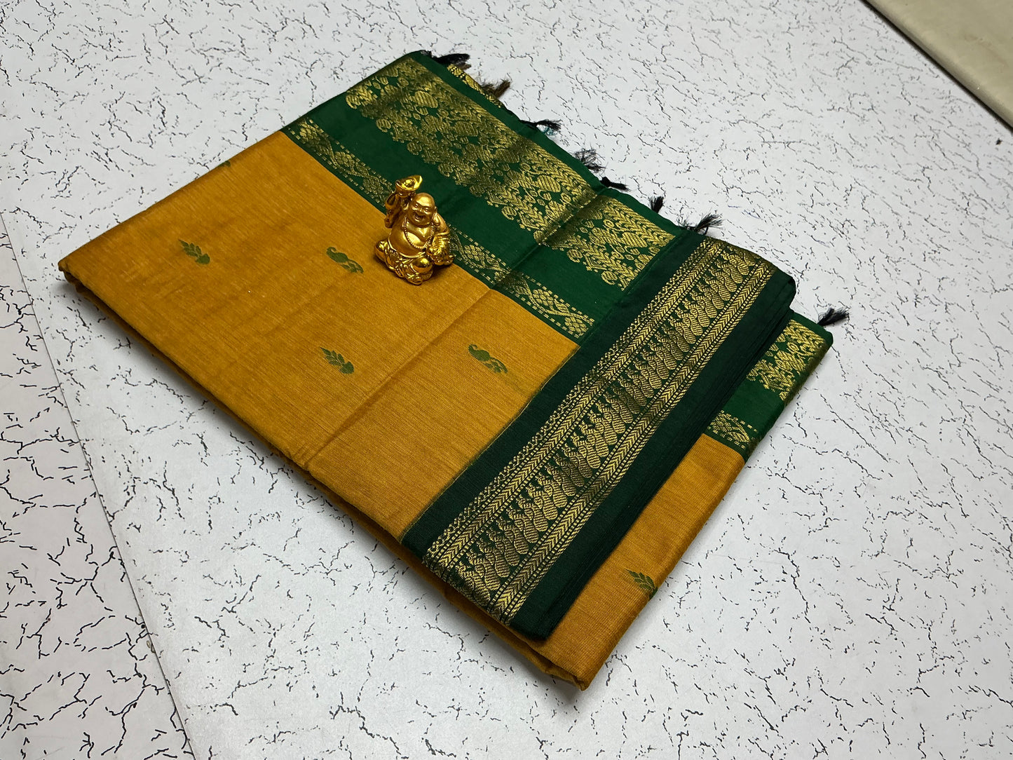 Kalyani Cotton – Yellow Mustard with Dark Green Borderj