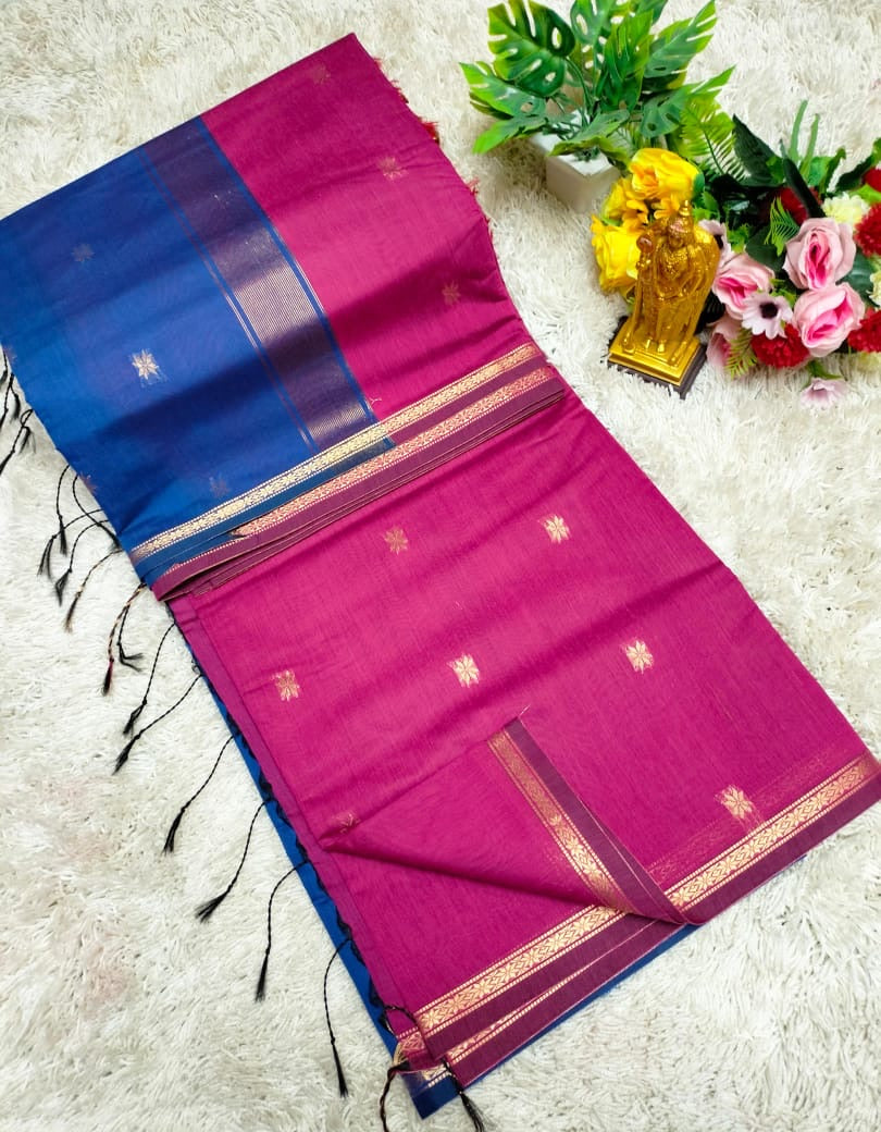 MAHESWARI COTTON - Magenta with Navy Blue Border
