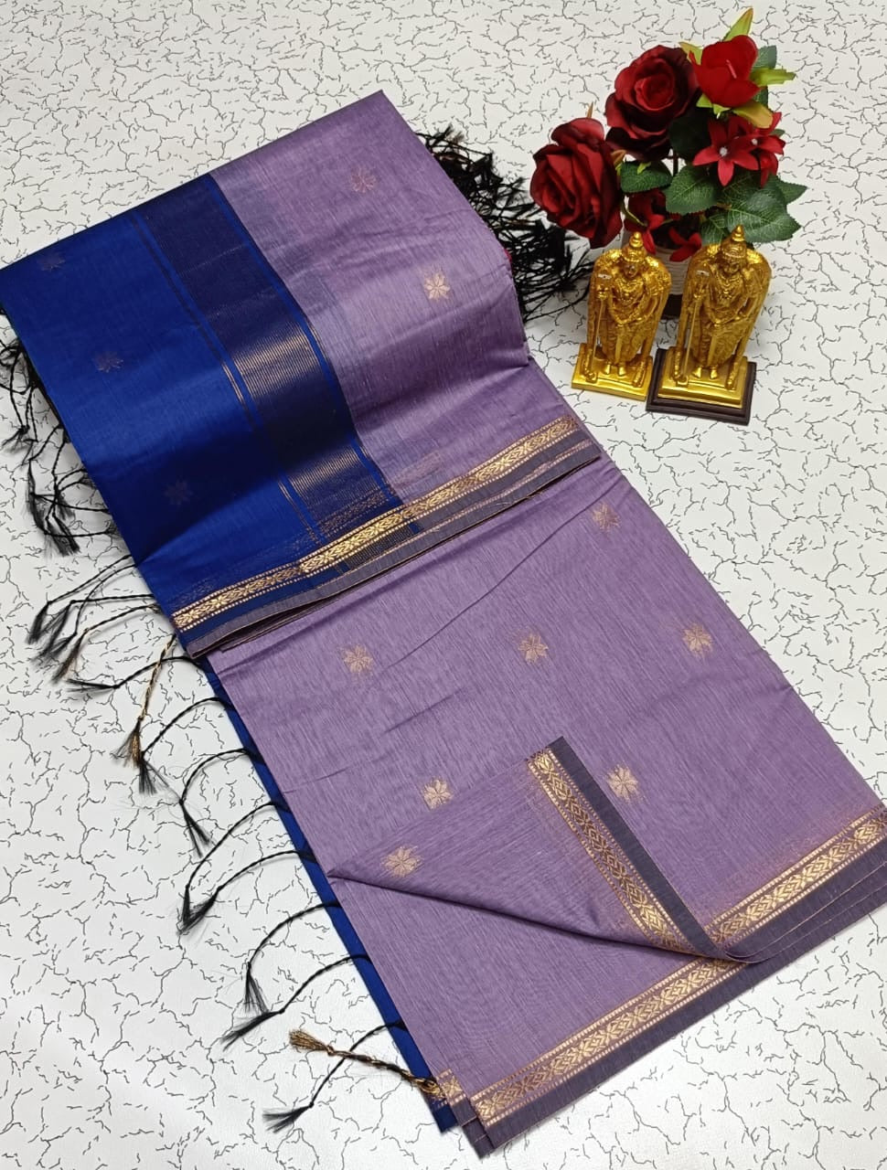 Maheswari Cotton – Lavender & Royal Blue Border
