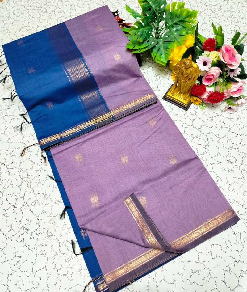 Maheswari Cotton – Light Violet & Navy Blue