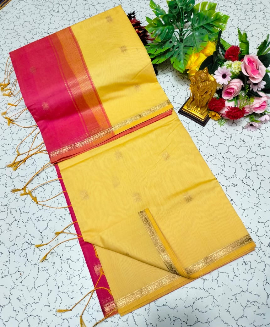 Maheswari Cotton – Mango Yellow & Rani Pink