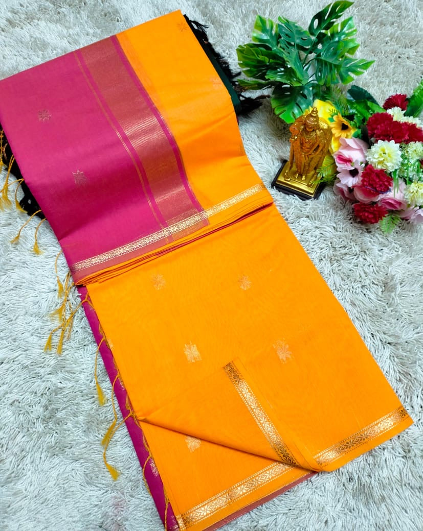 Maheswari Cotton – Orange & Rani Pink Zari
