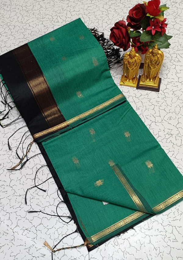 Maheswari Cotton – Teal Green & Black Zari