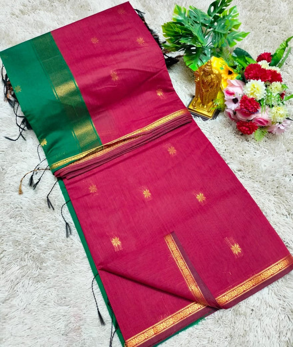 Maheswari Cotton – Wine Maroon & Forest Green