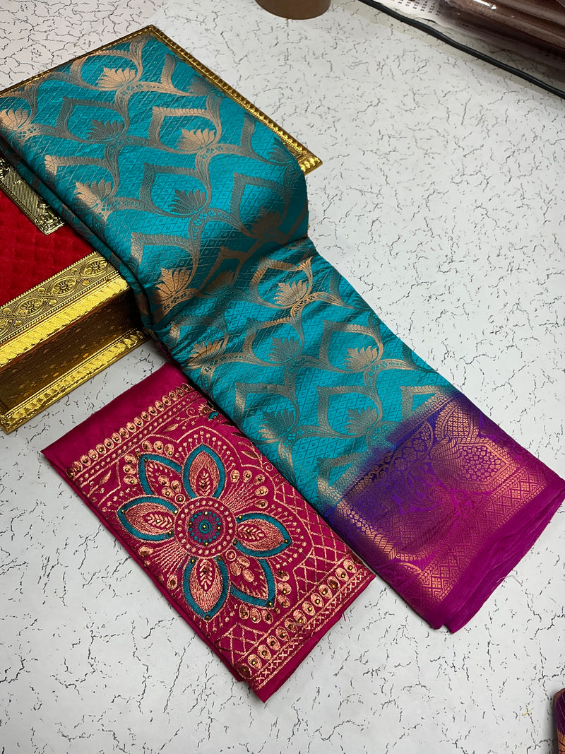 Mulberry_Bridal_Saree_Teal_Pink_Lotus