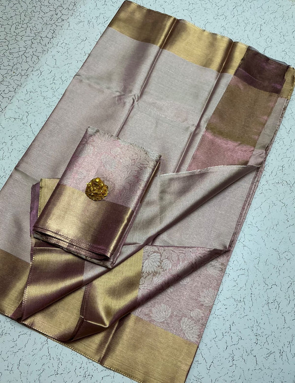 Nita Ambani Inspired - Pastel Mauve with Gold Zari Border