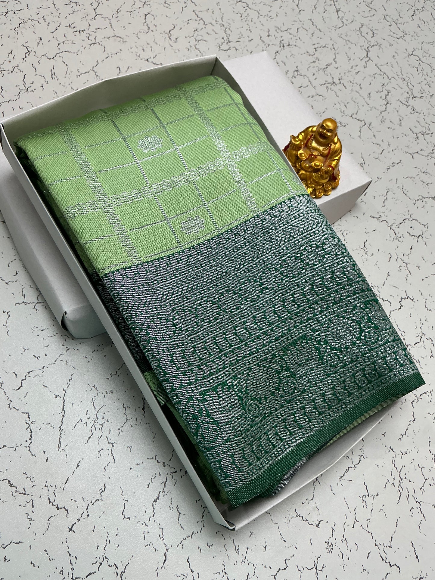 Pista Green Checks Bridal Saree with Green Border