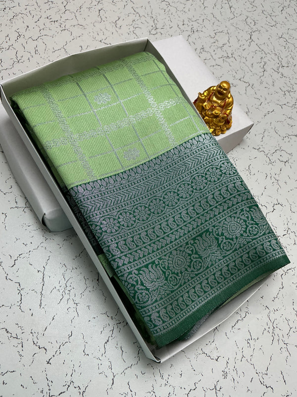 Pista Green Checks Bridal Saree with Green Border