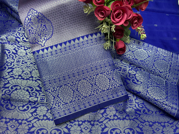 Royal Blue and Lavender Silver Bridal Saree with Paisley Weave