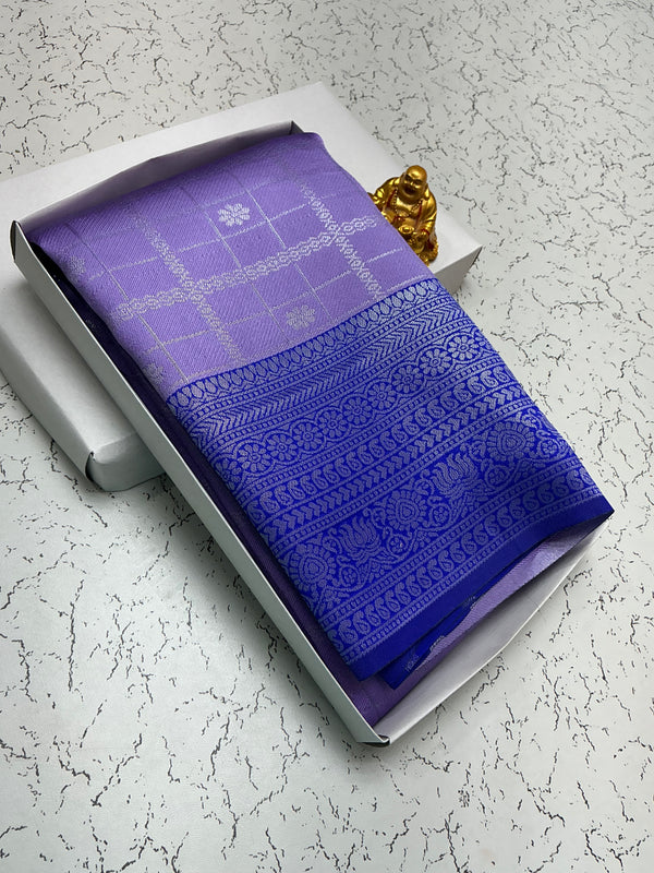 Silver Bridal Saree with Lavender Body and Violet Border