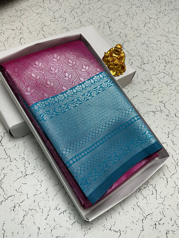 Silver Bridal Saree with Pink and Peacock Blue Combo