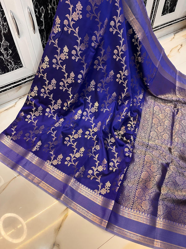 Premium Banarasi Mashru Silk Saree with Navy Blue