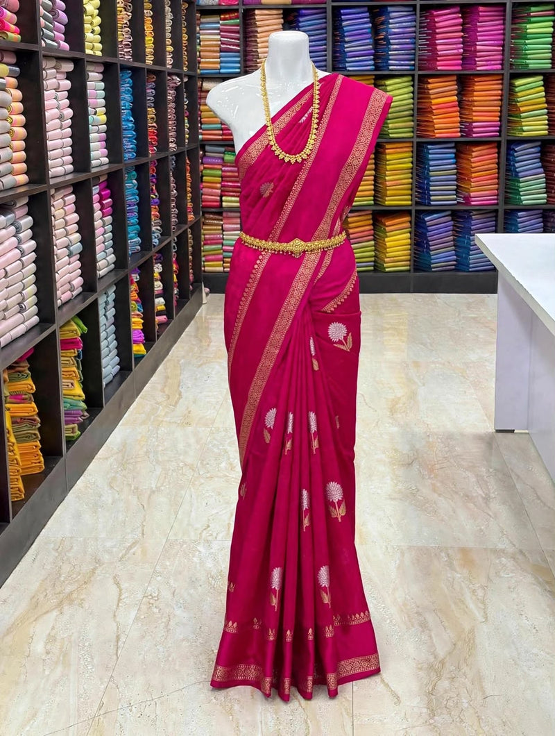 Premium Banarasi Warm Silk Saree – Crimson Red with Gold Zari Border | Festive Silk Saree | Sri Nandhini Tex | SNTS003