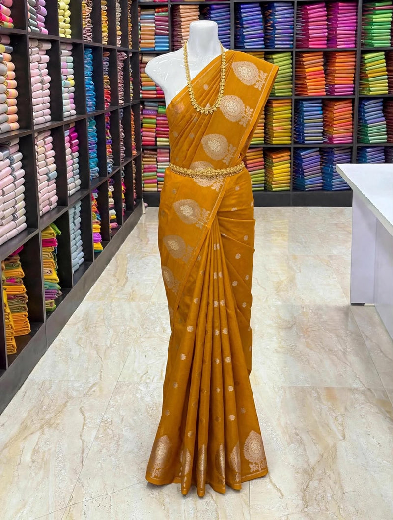 Premium Banarasi Warm Silk Saree – Mustard Gold with Antique Zari Border | Festive Silk Saree | Sri Nandhini Tex | SNTS008