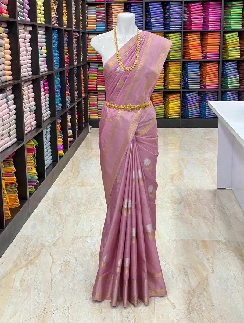 Premium Banarasi Warm Silk Saree – Orchid Pink with Gold Zari Border | Festive Elegance Saree | Sri Nandhini Tex | SNTS002