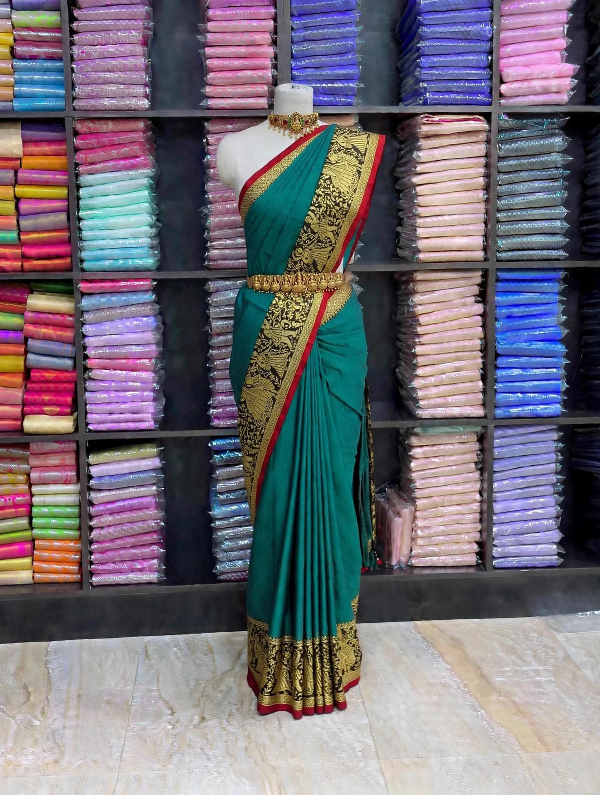 Premium Narayanpet Cotton Saree – Teal Green with Maroon Contrast | Festive Cotton Saree | Sri Nandhini Tex | SCS003