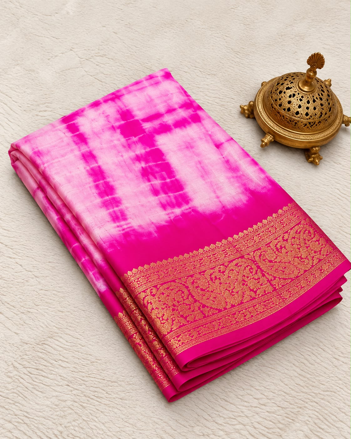 Premium Banarasi Warm Silk Saree – Fuchsia Pink with Rose Gold Zari Border | Festive Diwali Collection | Sri Nandhini Tex | SNTS002