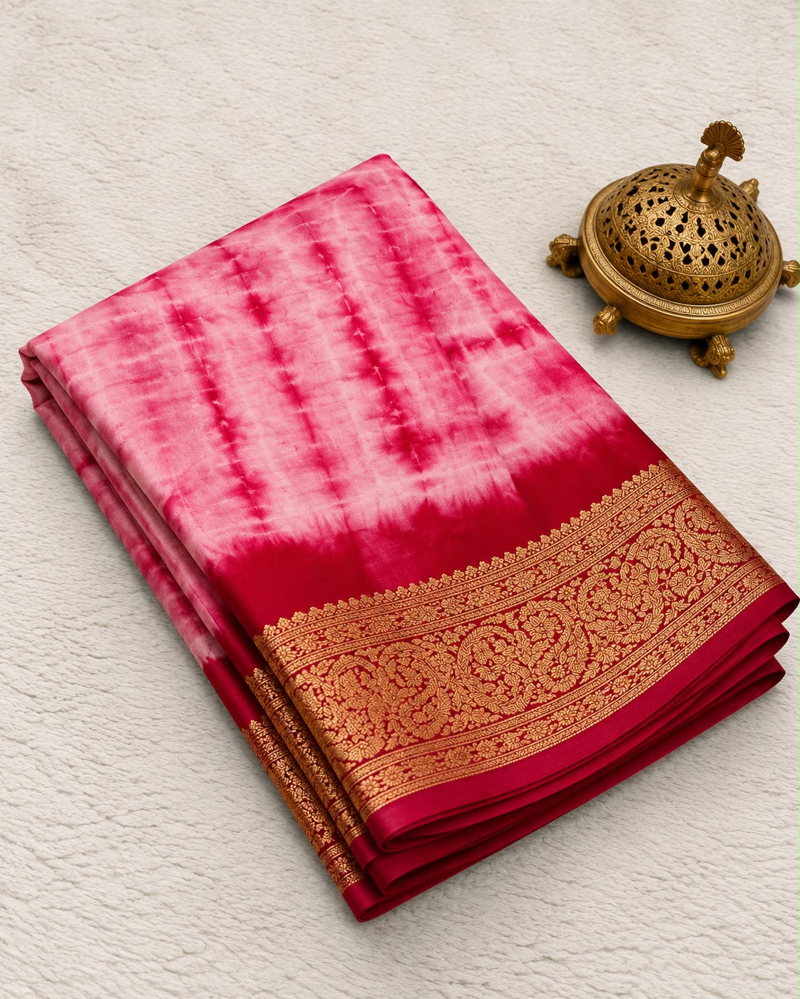 Premium Banarasi Warm Silk Saree – Coral Red with Crimson Gold Zari Border | Festive Diwali Collection | Sri Nandhini Tex | SNTS003