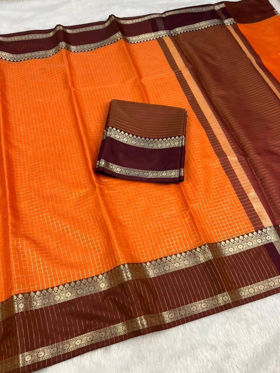 Premium Soft Silk Saree – Rust Orange with Coffee Brown Contrast Border | Wedding & Festive Wear | Sri Nandhini Tex | SNTPSS001