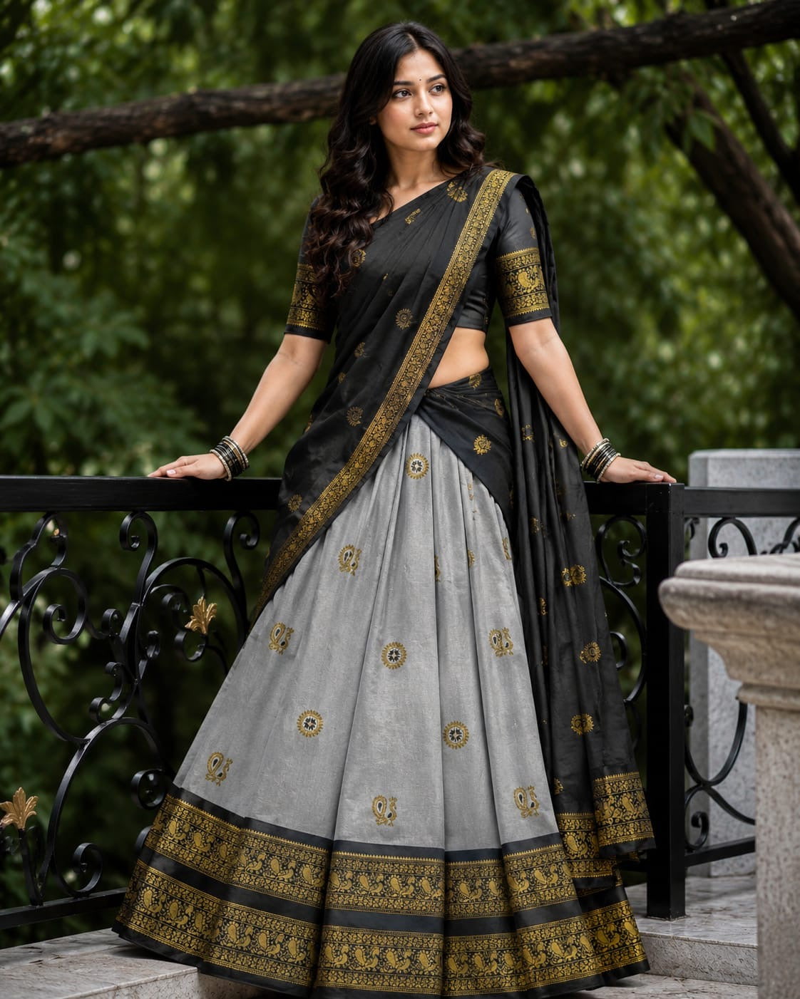 Traditional Elampillai Half Saree Set – Silver Grey Traditional Collection | Sri Nandhini Tex
