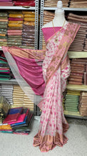 Semi Kanchipuram Soft Cotton Saree – White with Pink Floral Design