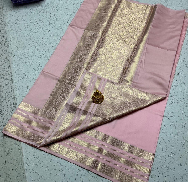 Semi Kanchipuram Soft Silk Saree – Baby Pink with Golden Zari