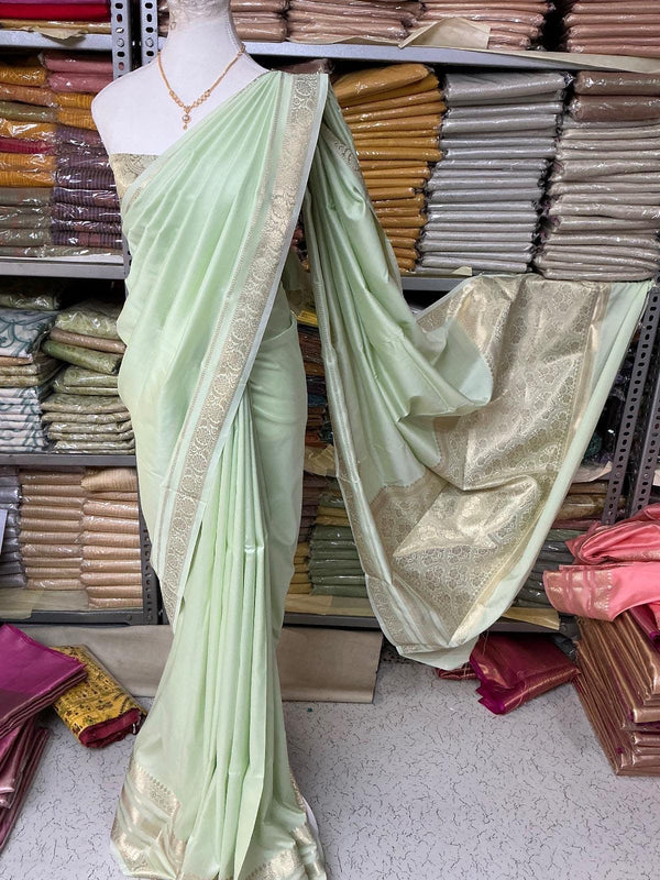 Semi Kanchipuram Soft Silk Saree – Light Pistachio Green with Zari