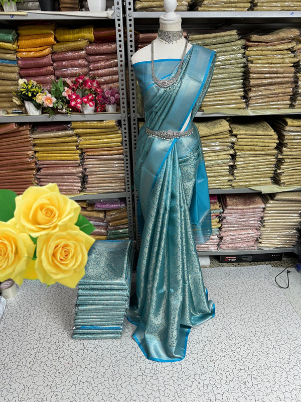 Sai Pallavi Inspired Saree – Sky Blue with Silver Zari