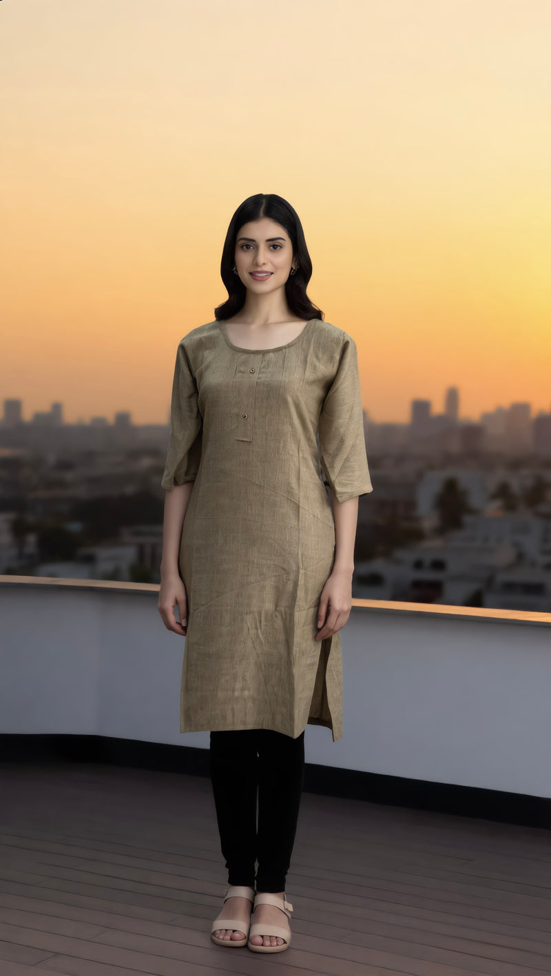 Khaki Beige Solid Textured Linen Top