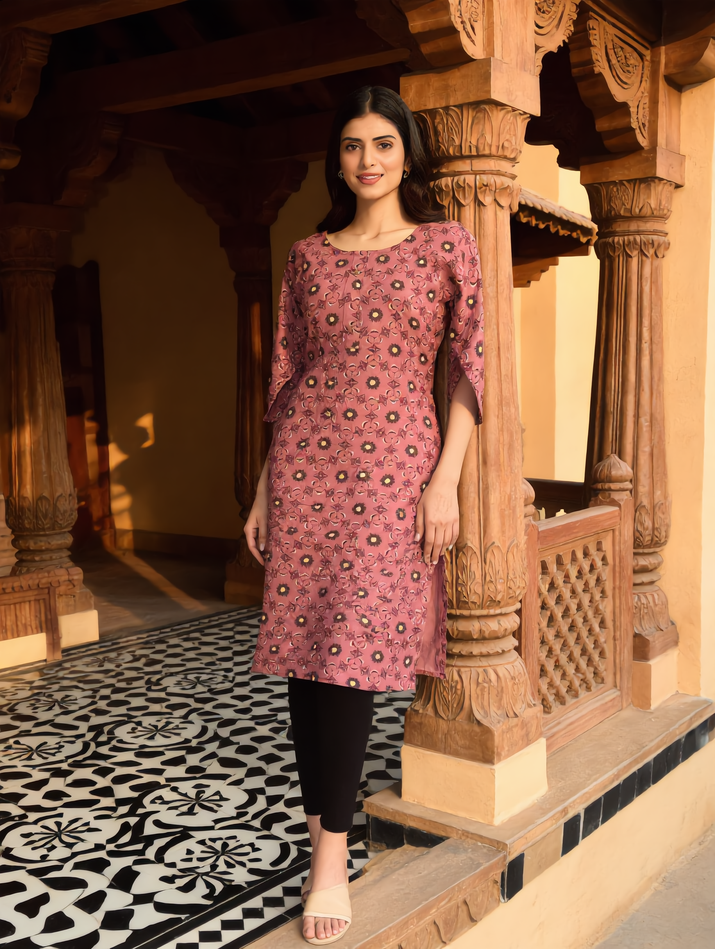Dusty Pink All Over Floral Print Rayon Top