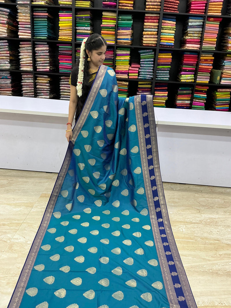 Premium Kanchi Silk Saree – Teal Blue with Navy Blue Zari Border | Traditional Wedding Silk Saree | Sri Nandhini Tex | SNTKS13