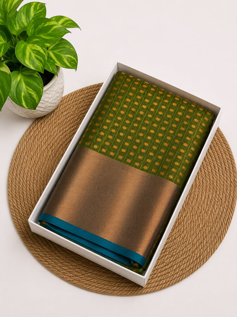 Premium Thousand Buttas Saree – Olive Green with Teal Blue Contrast | Festive Elegance Saree | Sri Nandhini Tex | SNTB007