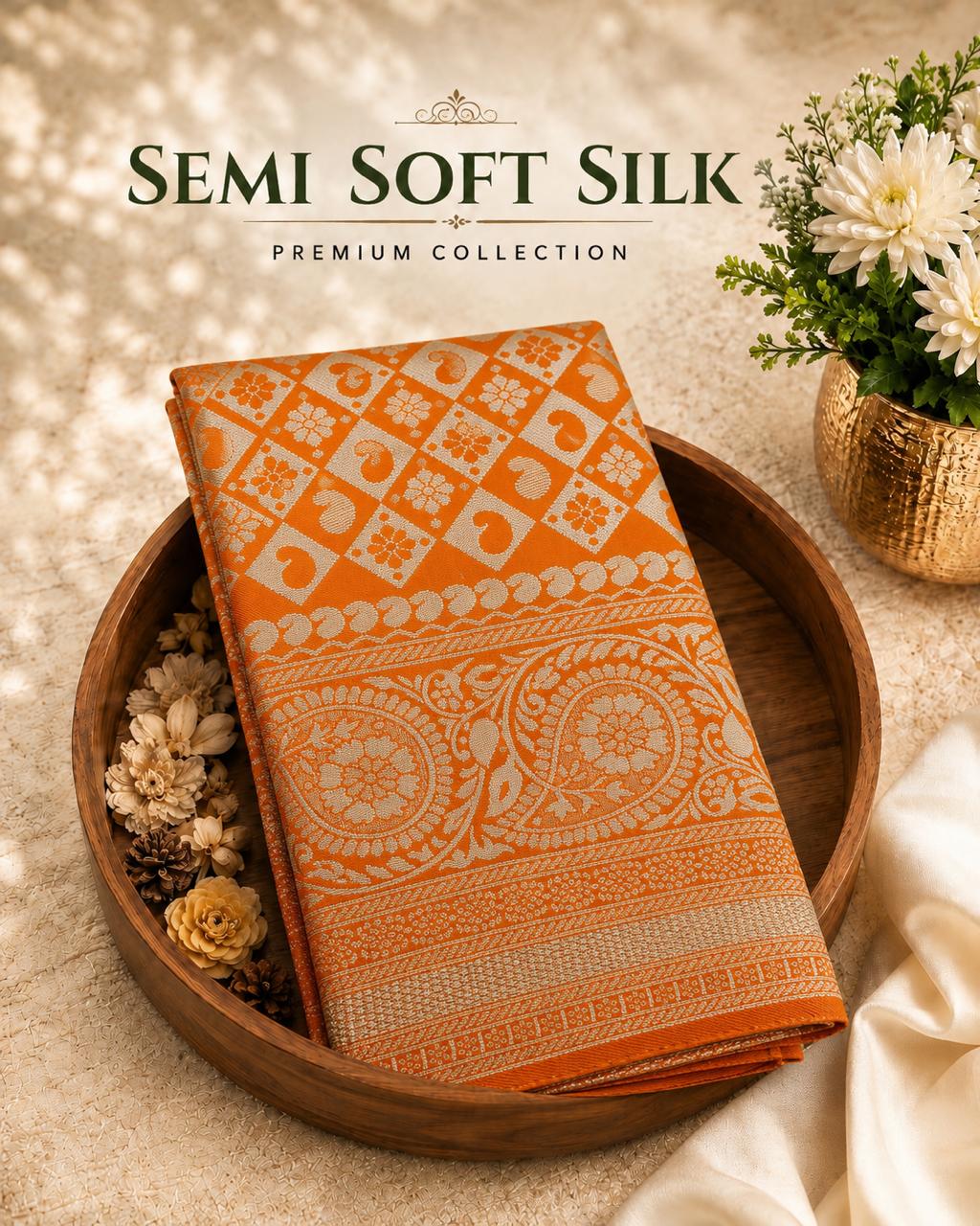 Semi Soft Silk Saree – Emerald Green with Golden Zari Woven Border | Festive Silk Saree | Sri Nandhini Tex | SNTSSOR02