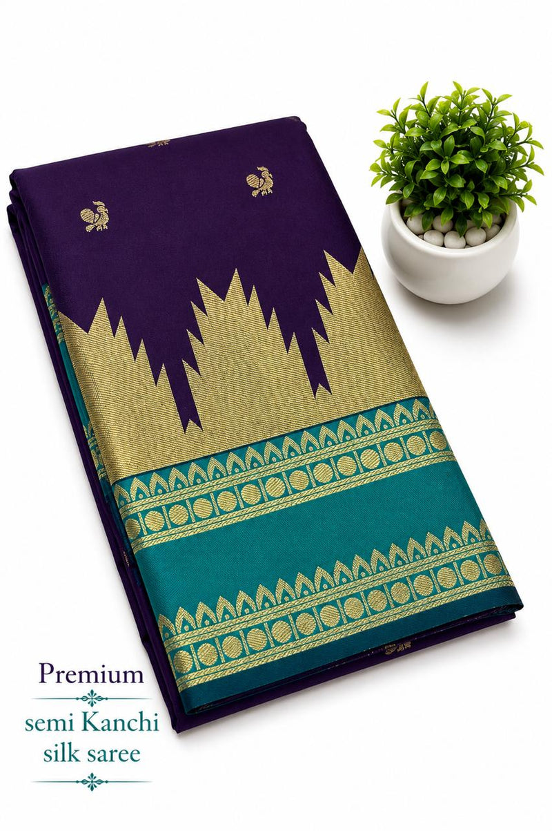 Premium Semi Kanchi Silk Saree | Royal Purple & Peacock Blue | Sri Nandhini Tex | Code: SNTSK01