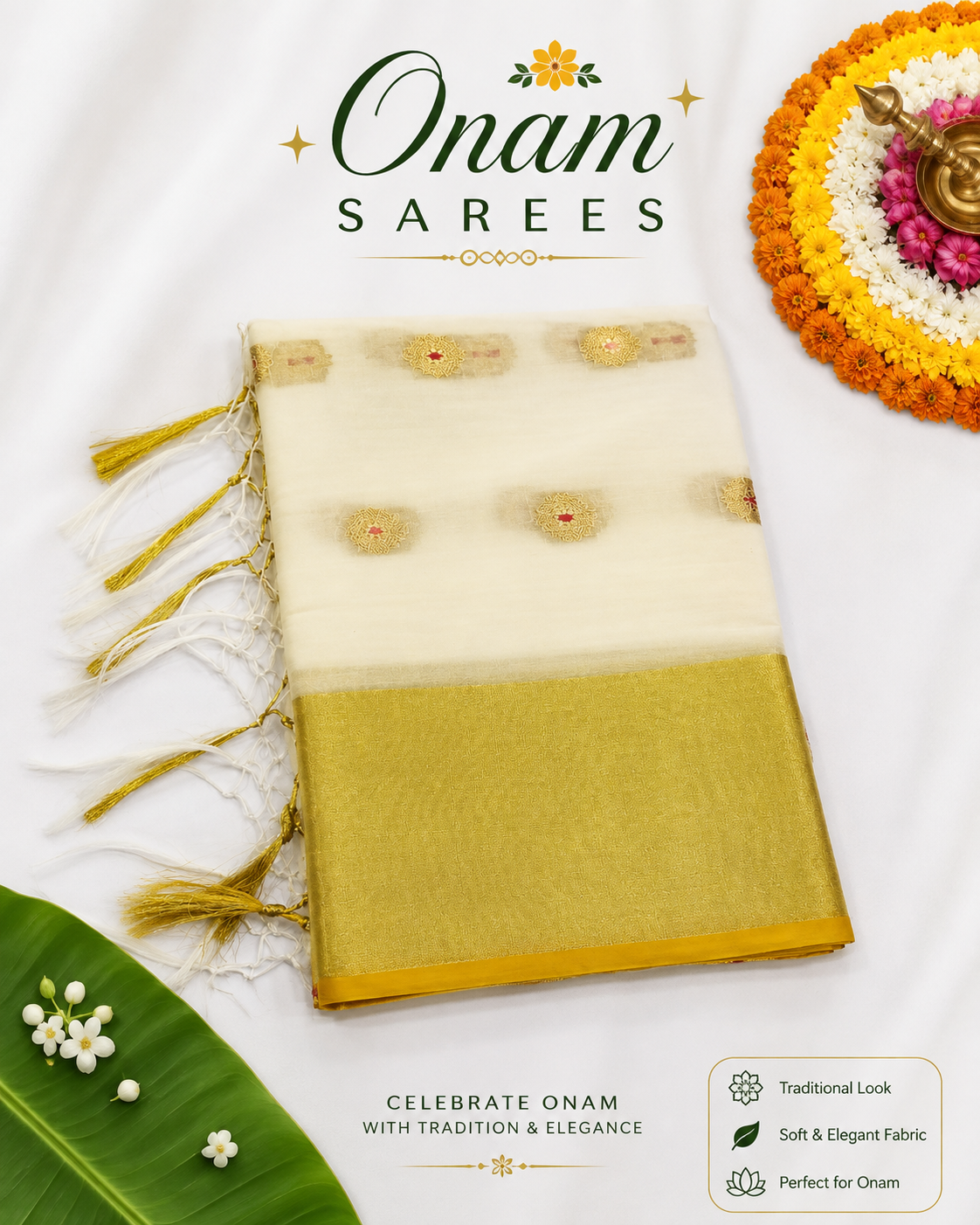 Onam Saree with Golden Butta | Sri Nandhini Tex | Code: SNTONAM002