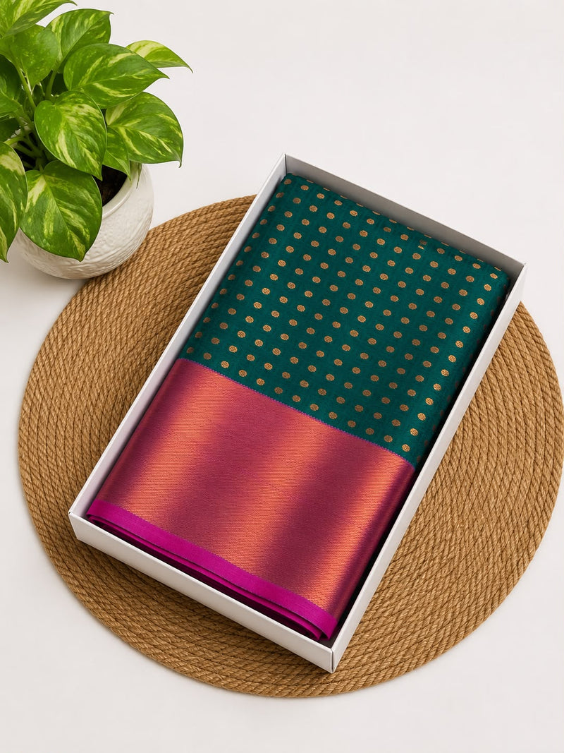 Premium Thousand Buttas Saree – Peacock Green with Magenta Contrast | Festive Elegance Saree | Sri Nandhini Tex | SNTB005