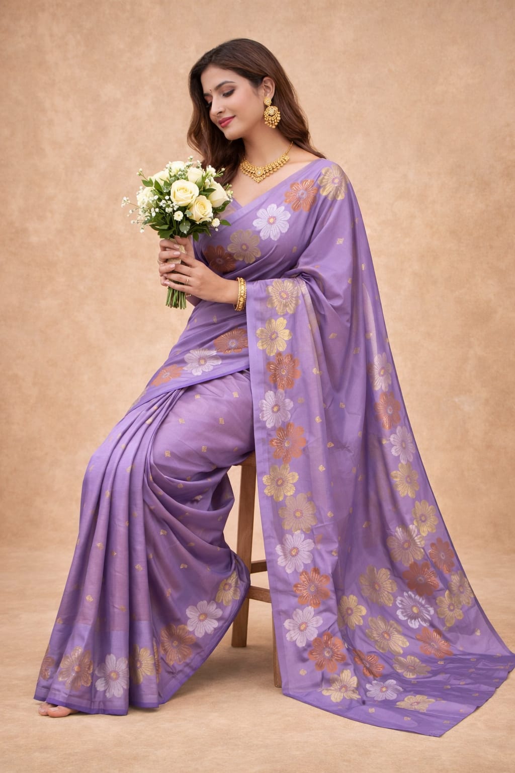 Semi Silk Saree | Lavender Bloom | Elegant Floral Weaving | Sri Nandhini Tex | Code: SNTFLS03