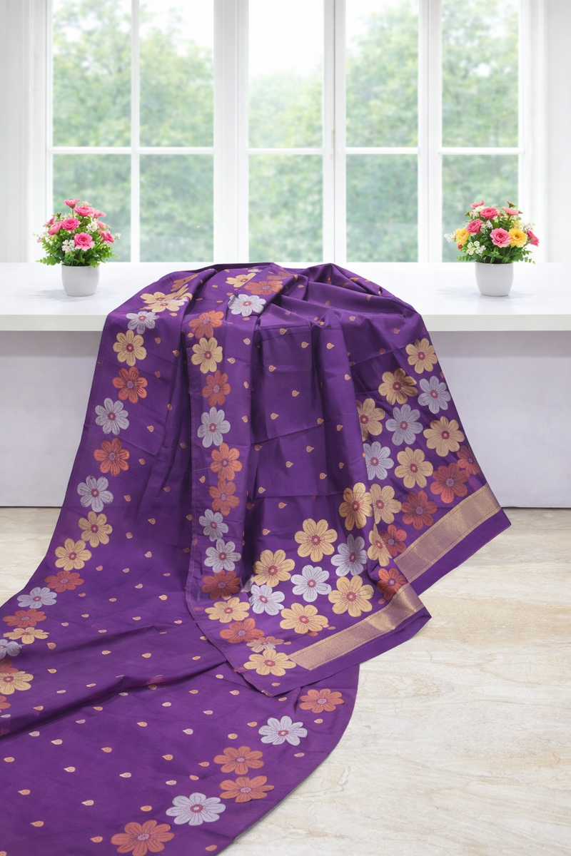 Classic Soft Silk Saree with Elegant Floral Motifs